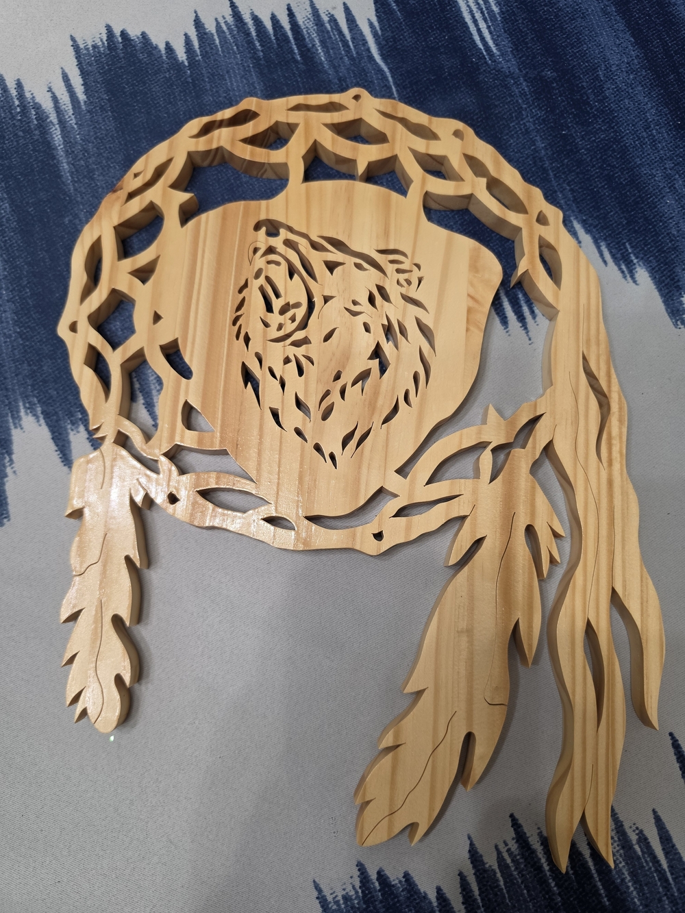 Scroll-saw Cut Wooden Bear Dreamcatcher W/ Feathers Wall Hanging Cutout Decor - Picture 9 of 9